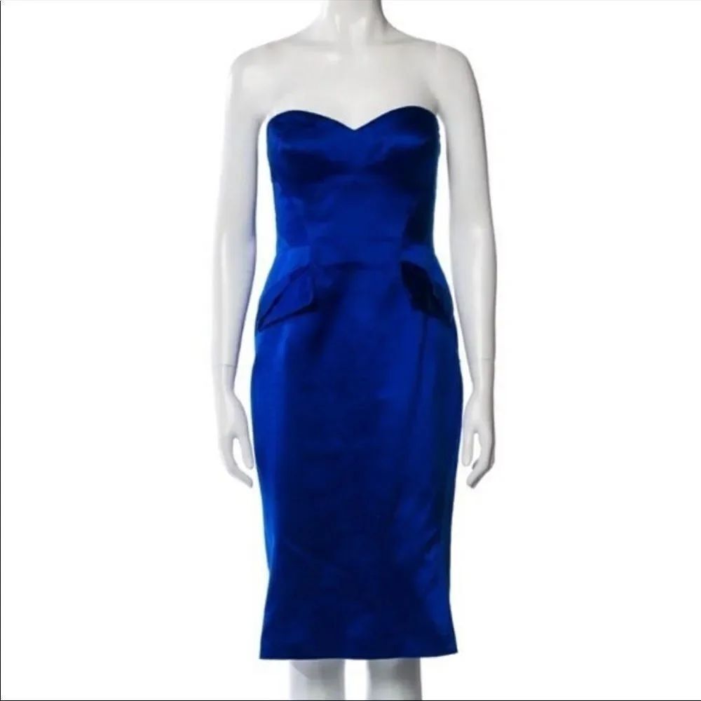 Zac Posen Collection Blue Strapless Peplum Midi Dress